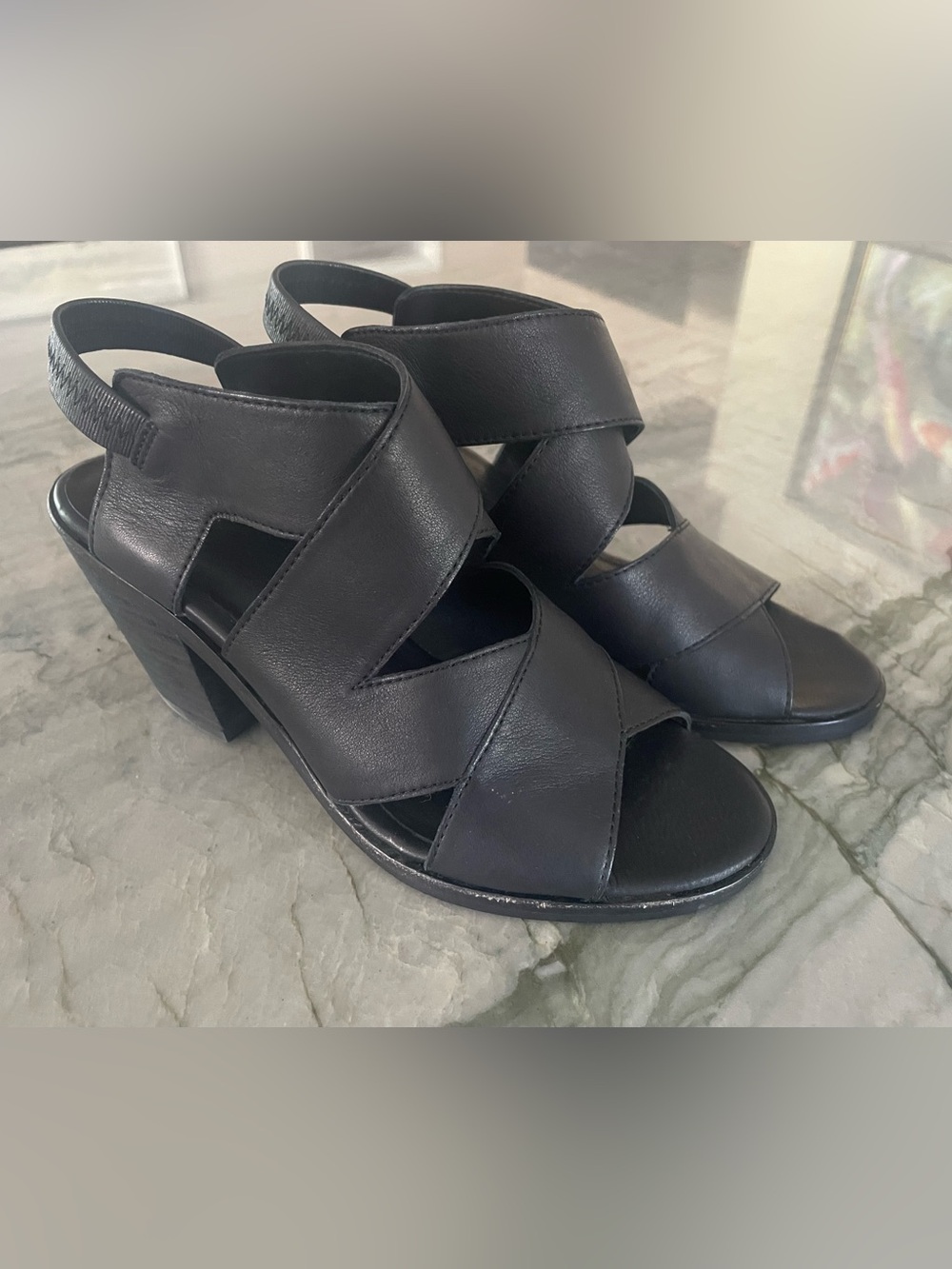 Eileen Fisher Rai Black Leather Sandals Size 5.5